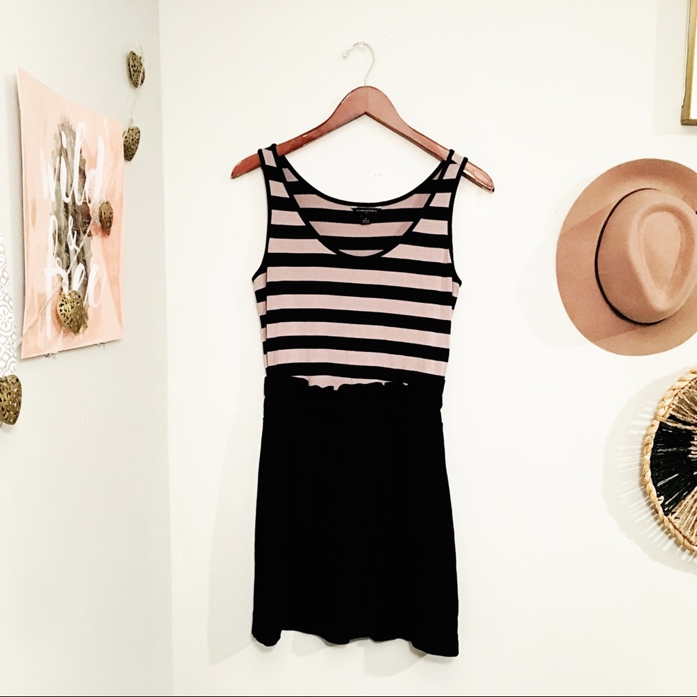 Banana Republic Tan and Black Striped Dress